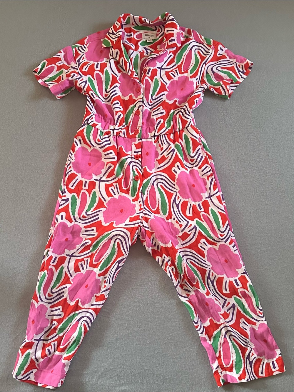 Diane Von Furstenberg Girls Jumper Romper  Size 6 Pink Orange Floral
